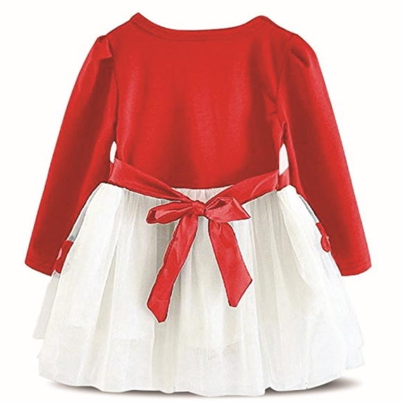 Toddler Girls Dress - Red and White - Long Sleeves - Picture 2 of 5